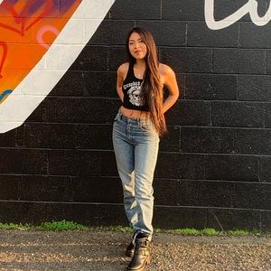 Rollas cropped original straight denim